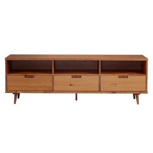 Walker Edison - Mid Century Modern 3 Drawer Solid Wood Console for TVs up to 80" - Caramel