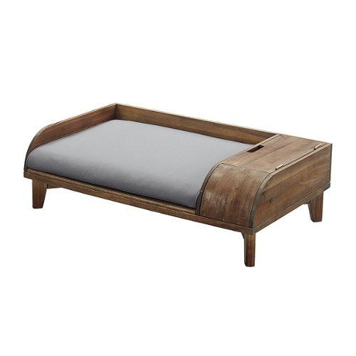 Walker Edison - Solid Wood Storage Pet Bed with Cushion - Dark Brown/Grey