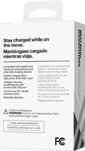 Best Buy essentials™ 32 W Vehicle Charger with 1 USB-C & 1 USB Port - Black SHOP ONLINE