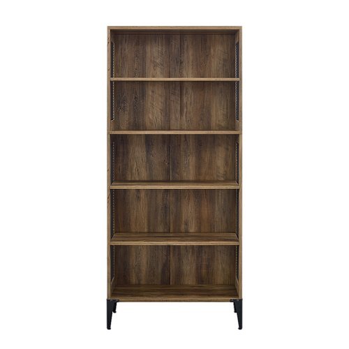 Walker Edison - 68” Urban Industrial 5 Shelf Metal Mesh Bookcase - Rustic Oak