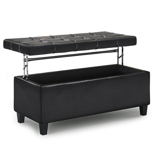 

Simpli Home - Harrison 44 inch Wide Transitional Rectangle Lift Top Rectangular Storage Ottoman in Faux Leather - Midnight Black