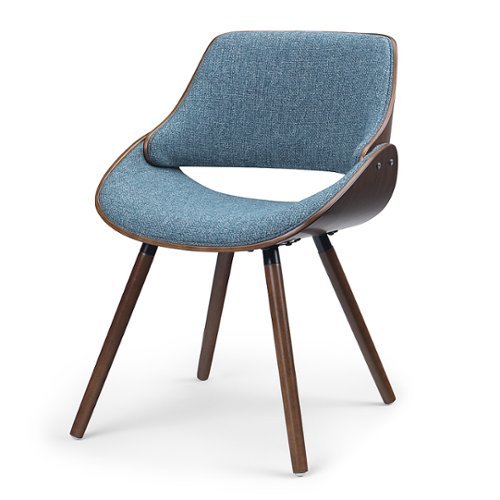 

Simpli Home - Malden Mid Century Modern Bentwood Dining Chair with Wood Back in Woven Fabric - Denim Blue