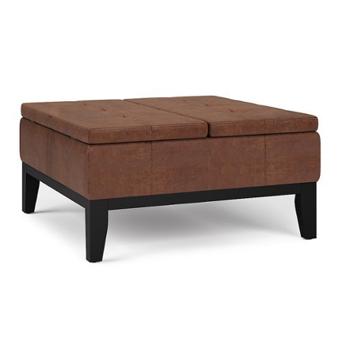

Simpli Home - Dover Square Coffee Table Storage Ottoman - Distressed Saddle Brown