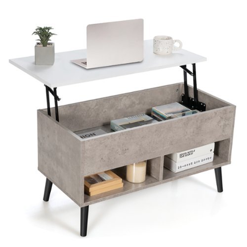 Costway 31.5''  Lift Top CoffeeTable ModernTable W/ Hidden Compartment&Wood Legs For Home Grey - Gray