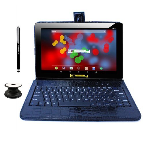 LINSAY - 10.1" Tablet, Leather Case, Keyboard, Stylus, and Tablet Pop Holder Bundle - 32GB - Crocodile - Black-Front_Standard 