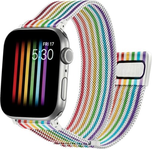 Platinum™ - Magnetic Stainless Steel Mesh Band for Apple Watch 42mm, 44mm and Apple Watch Series 7 45mm - Pride Rainbow/White
