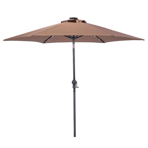 Sun Ray - 9' Round 6Rib Solar Lighted Umbrella - Cocoa