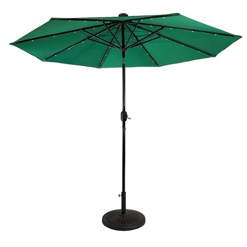 Sun Ray - 9' Round Solar Lighted Umbrella - Emerald Green