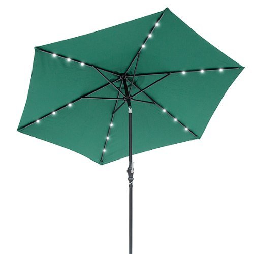 Sun Ray - 9' Round 6Rib Solar Lighted Umbrella - Hunter Green