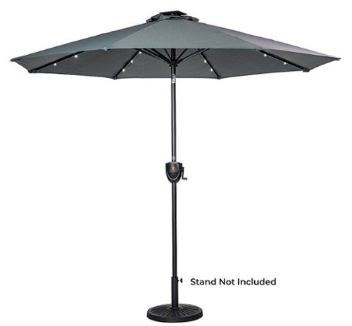 Sun Ray - 9' Round 8Rib Aluminum Bluetooth Solar Lighted Umbrella - Gray