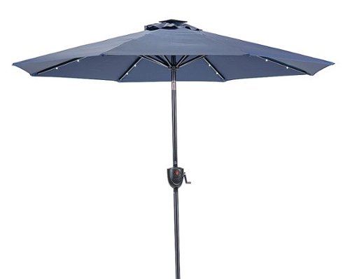 Sun Ray - 9' Round 8Rib Aluminum Bluetooth Solar Lighted Umbrella - Navy Blue