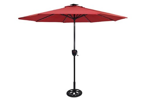 Sun Ray - 9' Round 8Rib Aluminum Bluetooth Solar Lighted Umbrella - Scarlet