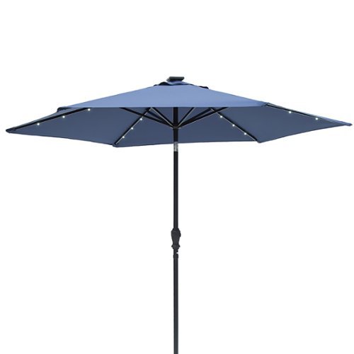 Sun Ray - 9' Round 6Rib Solar Lighted Umbrella - Navy Blue