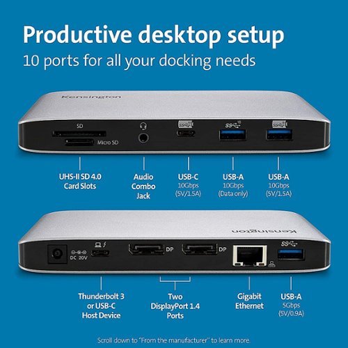Kensington SD2500T Thunderbolt 3 and USB-C Dual 4K Hybrid Nano Dock with 60W PD - Win/Mac - Docking Station - Silver GLOBAL SHIPPING