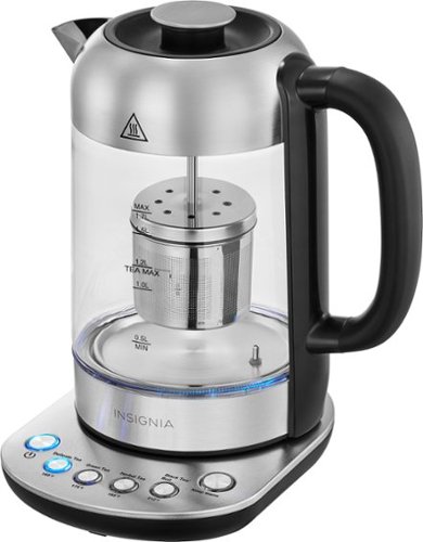Insignia™ - 1.7 L Electric Glass Kettle with Tea Infuser - Clear/Stainless Stell