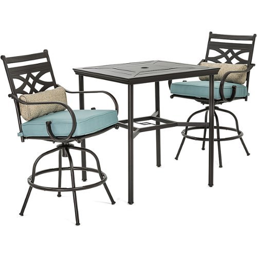 Image of Hanover - Montclair 3-Piece High-Dining Set with 2 Swivel Chairs and a 33-Inch Square Table - Ocean Blue/Brown