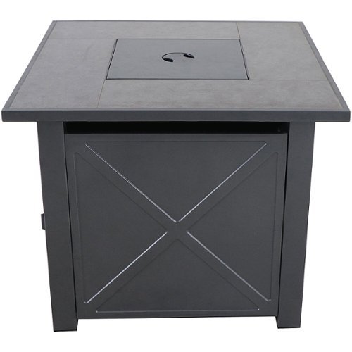 Image of Mod Furniture - Harper 40,000 BTU Tile-Top Gas Fire Pit Table with Burner Cover and Lava Rocks - Grey/Faux Wood