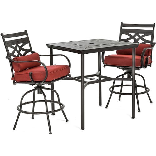 

Hanover - Montclair 3-Piece High-Dining Set with 2 Swivel Chairs and a 33-Inch Square Table - Chili Red/Brown