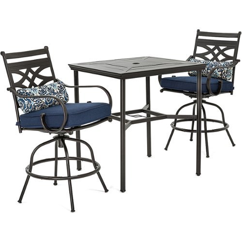 

Hanover - Montclair 3-Piece High-Dining Set with 2 Swivel Chairs and a 33-Inch Square Table - Navy/Brown