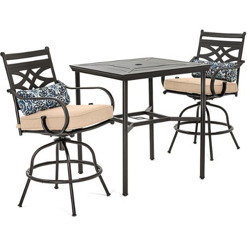 Hanover - Montclair 3-Piece High-Dining Set with 2 Swivel Chairs and a 33-Inch Square Table - Tan/Brown