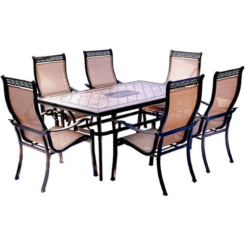 

Hanover - Monaco 7-Piece Patio Dining Set with 6 PVC Sling Dining Chairs and Porcelain Tile Rectangular Dining Table - Tan/Bronze