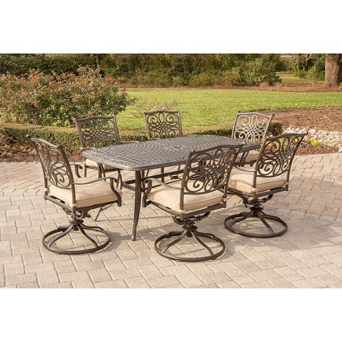 Hanover - Traditions 7-Piece Dining Set with Six Swivel Dining Chairs and a Large 72 x 38 in. Dining Table - Aluminum/Tan