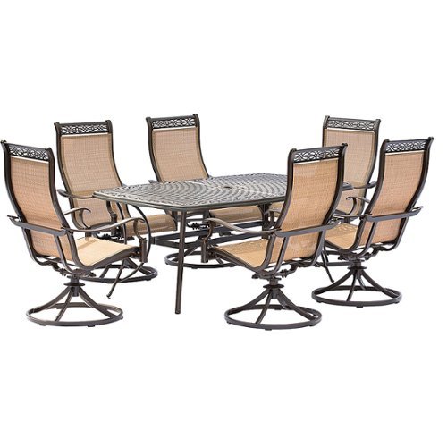 Hanover - Manor 7-Piece Outdoor Dining Set with Six Swivel Rockers and a Large Cast-top Dining Table - Cast/Sling