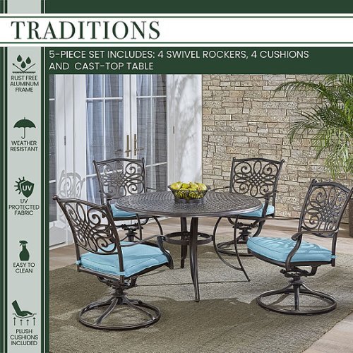 Hanover - Traditions 5-Piece Dining Set with Four Swivel Rockers - Aluminum/Blue