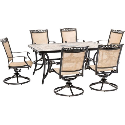 

Hanover - Fontana 7-Piece Dining Set with Six Swivel Rockers and a Large Tile-Top Dining Table - Tan/Tile Top