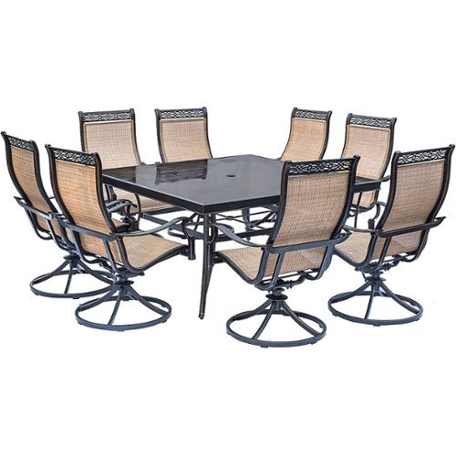 

Hanover - Monaco 9-Piece Dining Set with Eight Swivel Rockers and a Large 60 In. Square Dining Table - Tan/Bronze