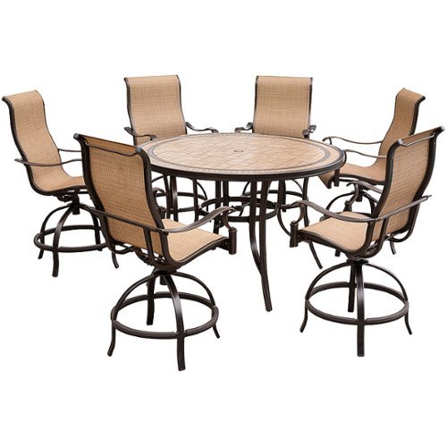 Hanover - Monaco 7-Piece High-Dining Set with 6 Contoured Swivel Chairs and a 56 In. Tile-Top Table - Tan/Bronze