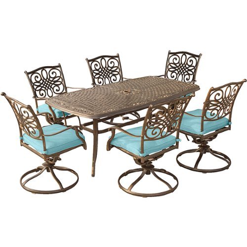 

Hanover - Traditions 7-Piece Dining Set with 72 x 38 in. Cast-top Table - Blue/Bronze