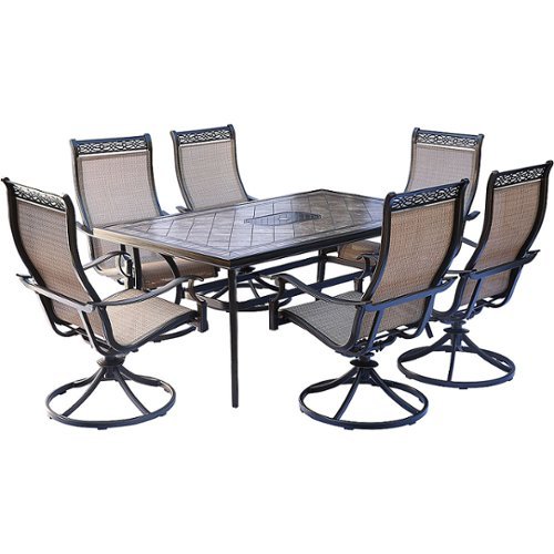 Image of Hanover - Monaco 7-Piece Patio Dining Set with Six Swivel Rockers and a 68 x 40 in. Dining Table - Tan/Bronze