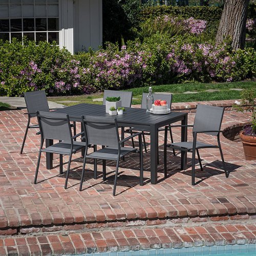 Hanover - Naples 7-Piece Outdoor Dining Set with 6 Sling Chairs and a 63" x 35" Dining Table - Gray/Gray