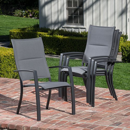 Hanover - Naples 7-Piece Outdoor Dining Set with 6 Padded Sling Chairs and a 63" x 35" Dining Table - Gray/Gray