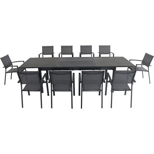 

Hanover - Dawson 11-Piece Dining Set with 10 Sling Chairs and an Expandable 40" x 118" Table - Gray/Gray