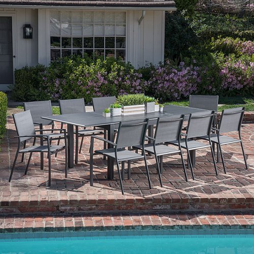 Hanover - Cameron 11-Piece Expandable Dining Set with 10 Sling Dining Chairs and a 40" x 94" Table - Gray/Gray