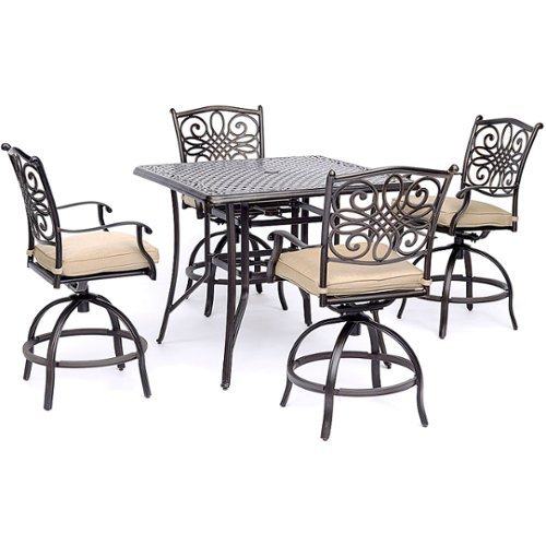 

Hanover - Traditions 5-Piece High-Dining Set with a 42 In. Square Cast-top Table - Alumicast/Tan