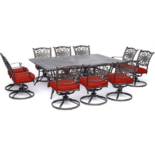 

Hanover - Traditions 11-Piece Dining Set with Ten Swivel Rockers and an Extra-Long Dining Table - Alumicast/Red