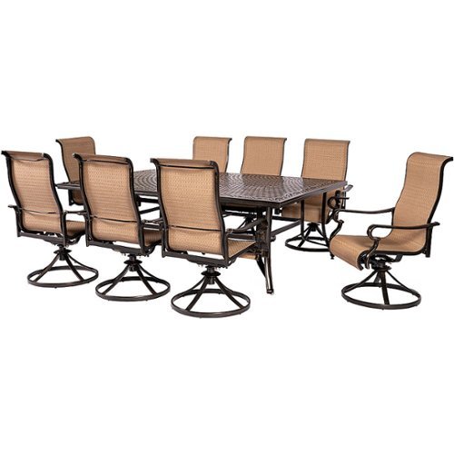 Hanover - Brigantine 9-Piece Dining Set with an XL Cast-Top Dining Table and 8 Sling-back Swivel Rockers - Cast/Tan