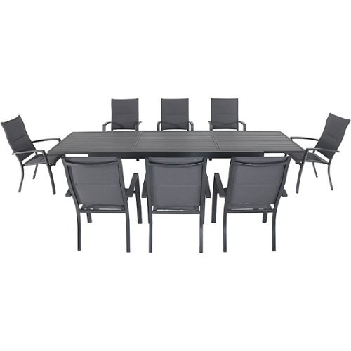 Hanover - Naples 9-Piece Outdoor Dining Set with 8 Padded Sling Chairs and a 40" x 118" Expandable Dining Table - Gray/Gray