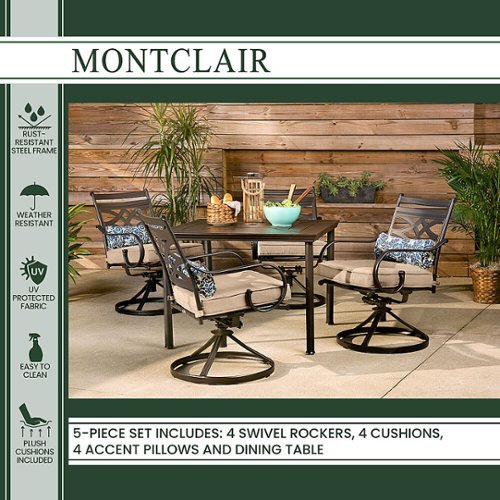 Hanover - Montclair 5-Piece Patio Dining Set with 4 Swivel Rockers and a 40-Inch Square Table - Tan/Brown