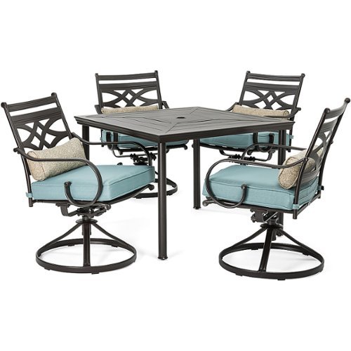 Hanover - Montclair 5-Piece Patio Dining Set with 4 Swivel Rockers and a 40-Inch Square Table - Ocean Blue/Brown