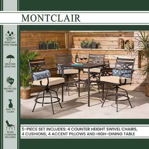 Hanover - Montclair 5-Piece High-Dining Patio Set with 4 Swivel Chairs and a 33-In. Counter-Height Dining Table - Tan/Brown