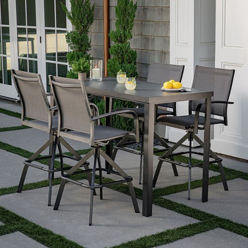 Hanover - Naples 5-Piece Outdoor High-Dining Set with 4 Swivel Bar Chairs and a Glass-Top Bar Table - Gray