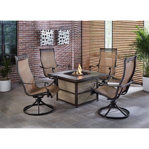 Hanover - Monaco 5-Piece Fire Pit Chat Set with Gas Fire Pit Coffee Table - Tan Sling/Tile