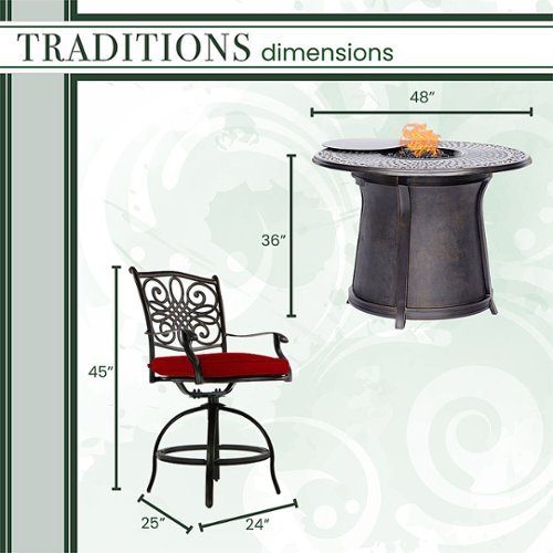 Hanover - Traditions 5-Piece High-Dining Set with Fire Pit Table - Red/Bronze