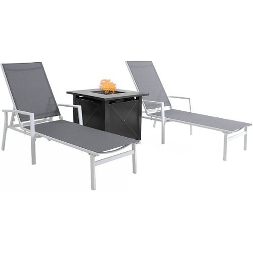 Mod Furniture - Harper 3pc Chaise Set: 2 Chaise Lounges and 40,000 BTU gas tile top fire pit table - White/Gray