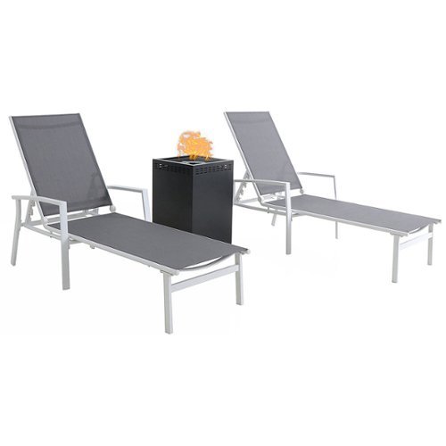 Mod Furniture - Harper 3pc Chaise Set: 2 Chaise Lounges and 40,000 BTU Gas Glass Top Fire Pit Table - White/Gray