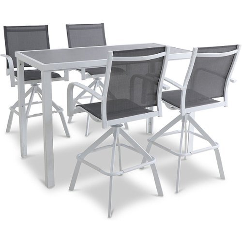 

Mod Furniture - Harper 5-Piece Outdoor High-Dining Set with 4 Swivel Bar Chairs and a Glass-Top Bar Table - White